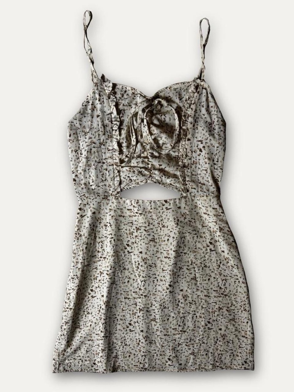 Le Lis Cream Floral-Print cutout Mini Dress with Brown Accents